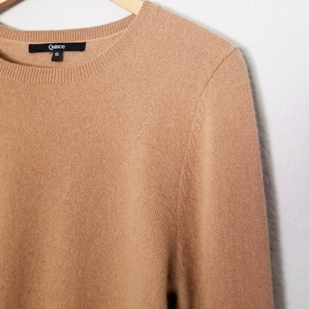 Quince 100% Mongolian Cashmere Crewneck Sweater S Camel Tan Soft Cozy $128 Basic - Picture 11 of 14
